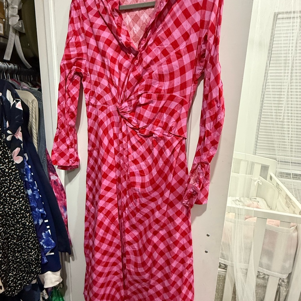 Scoop NYC Red Checkered Midi Dress